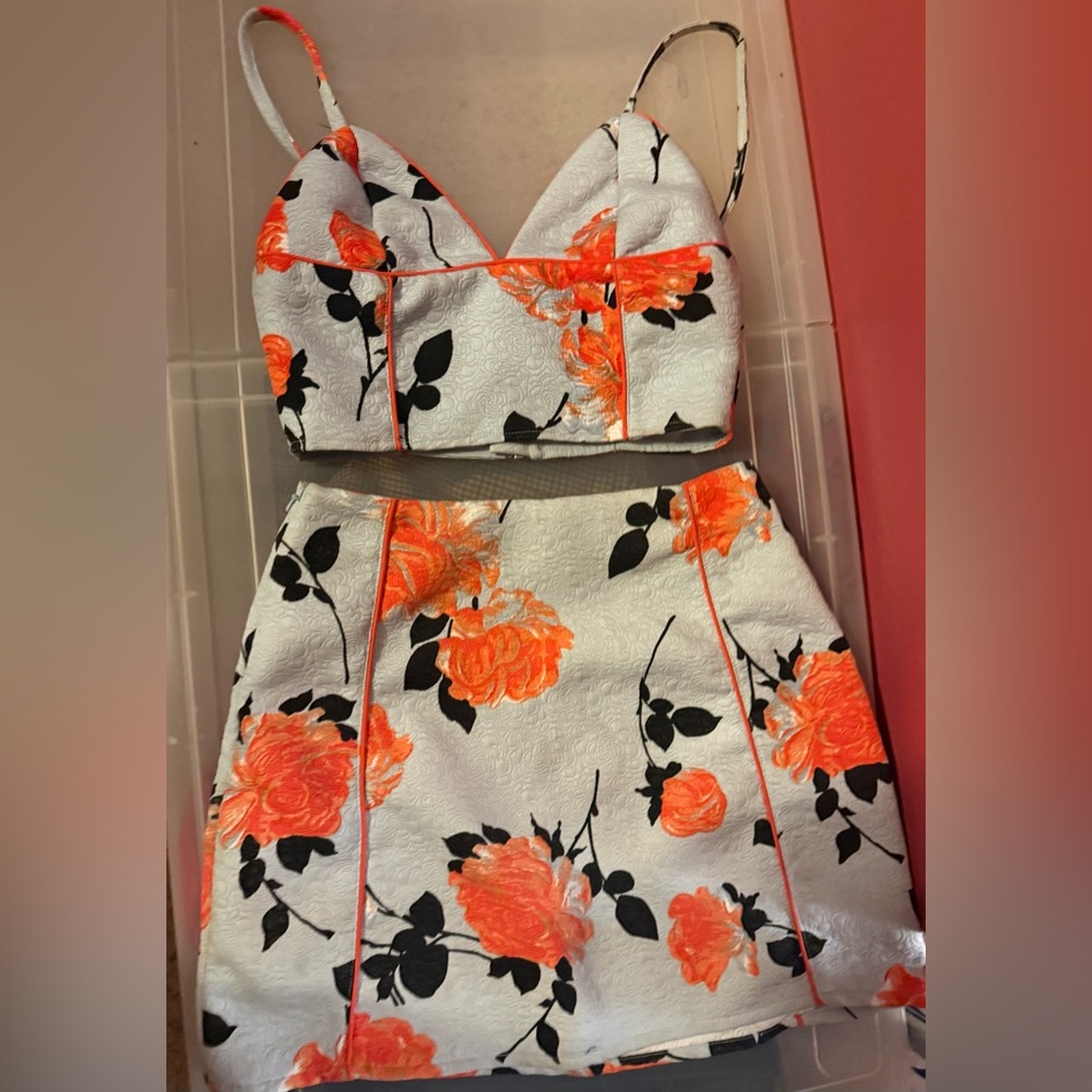 Topshop Floral Spaghetti-Strap crop top and skirt set